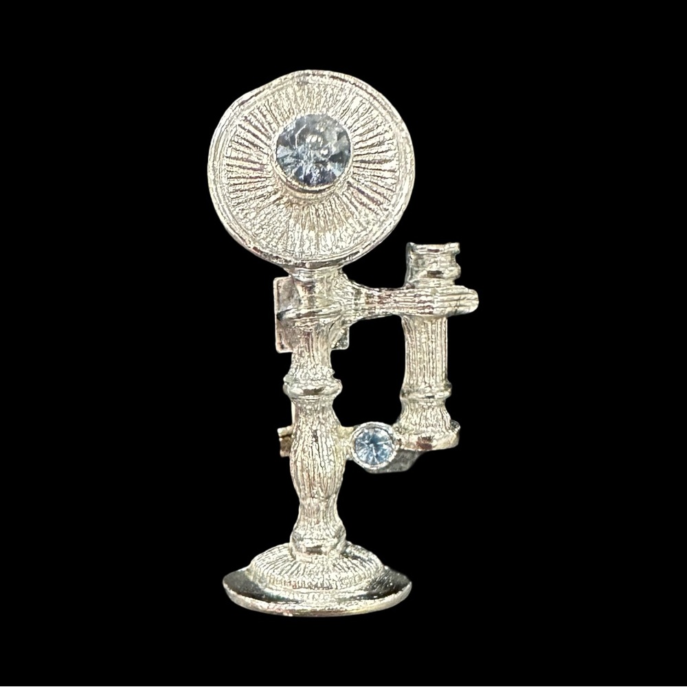 Gerrys Antique Telephone Brooch Silver Tone Blue Rhinestone 8$